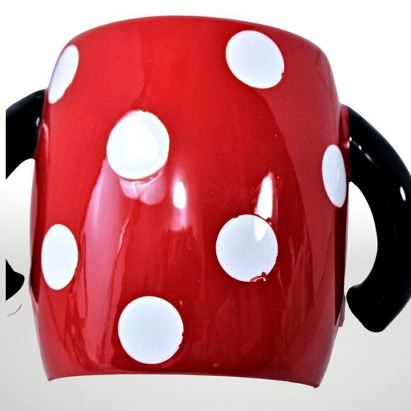 Mickey Mouse Mug Coffee Cup Disney Polka Dot Double Arms/Handle Red Black 16oz. - Picture 7 of 7